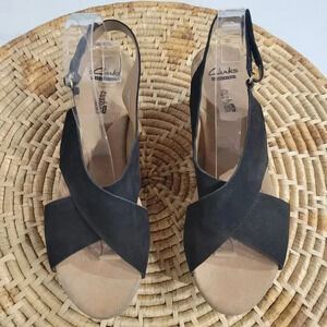 Clarks Black Cork Wedge Sandals Heels 11